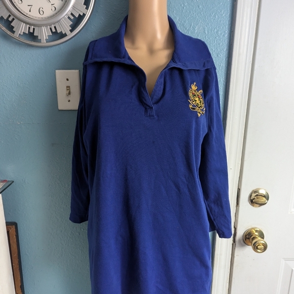 Blue Long Sleeve Polo Shirt with Embroidered Crest - Picture 3 of 7